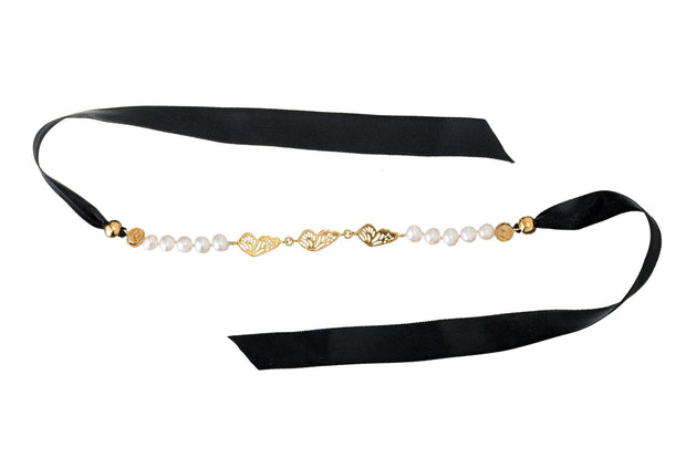 Pulsera Media Ala Monarca con Perla Oro - ELENA LÓPEZ JOYERÍA