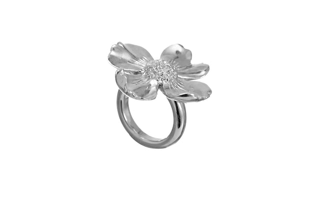 Anillo Flor Antigua Rodio Blanco - ELENA LÓPEZ JOYERÍA