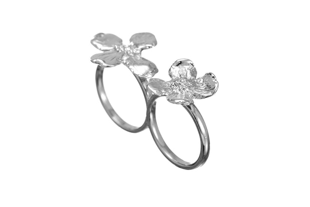 Anillo Doble Hortensia Rodio Blanco - ELENA LÓPEZ JOYERÍA