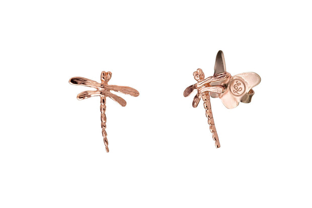 Arete Broquel Libélula Mini Oro Rosa - ELENA LÓPEZ JOYERÍA