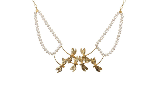 Collar Perla Doble Enjambre Libélula Oro - ELENA LÓPEZ JOYERÍA