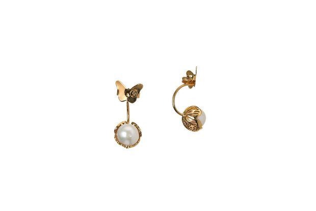 ARETES CONTRA ESFERA PERLA ORO PARA MUJER -ELENA LÓPEZ JOYERÍA
