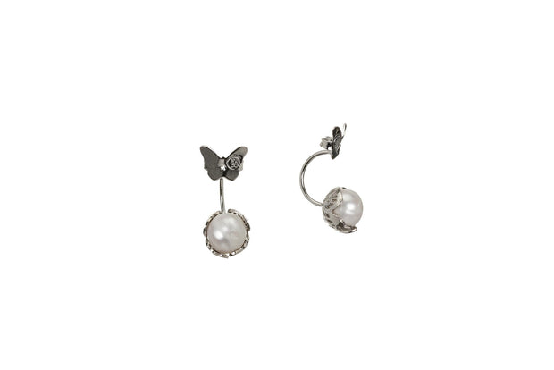 ARETES CONTRA ESFERA PERLA PLATA PARA MUJER -ELENA LÓPEZ JOYERÍA