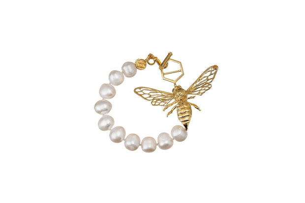 PULSERA ABEJORRO CON PERLAS ORO PARA MUJER -ELENA LÓPEZ JOYERÍA