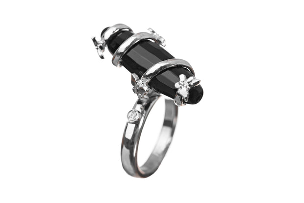 Anillo Ónix Espiral Maripositas Rodio Blanco - ELENA LÓPEZ JOYERÍA
